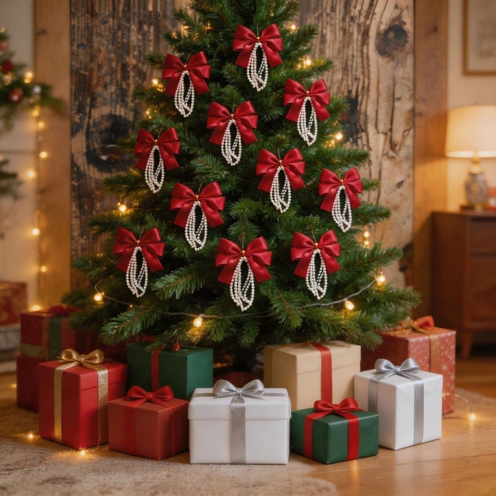 Gift Box Wrap Set - 12-teiliges Set Weihnachtsbaum-Schleifen Goldene Drehverschlüsse Vintage-Stil